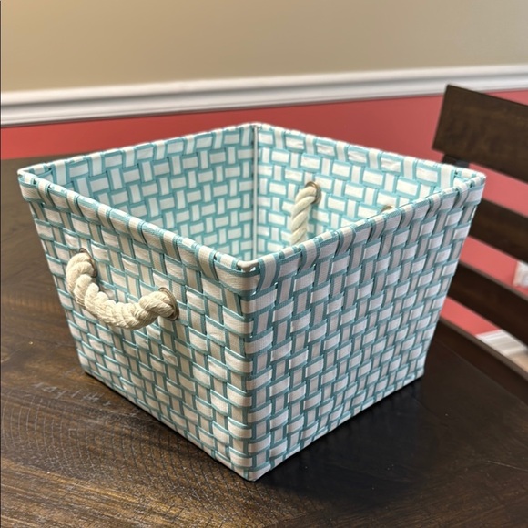 Woven Storage Basket with Rope Handles - Blue and White - Picture 1 of 4